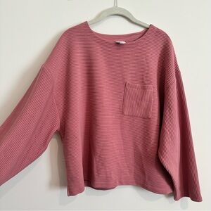 A New Day Pink Ribbed Cropped Sweatshirt